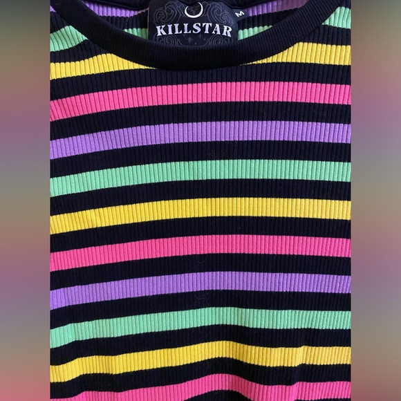 SOLD Killstar “Blair” rainbow stripe ribbed lettuce trim tee - Picture 5 of 7